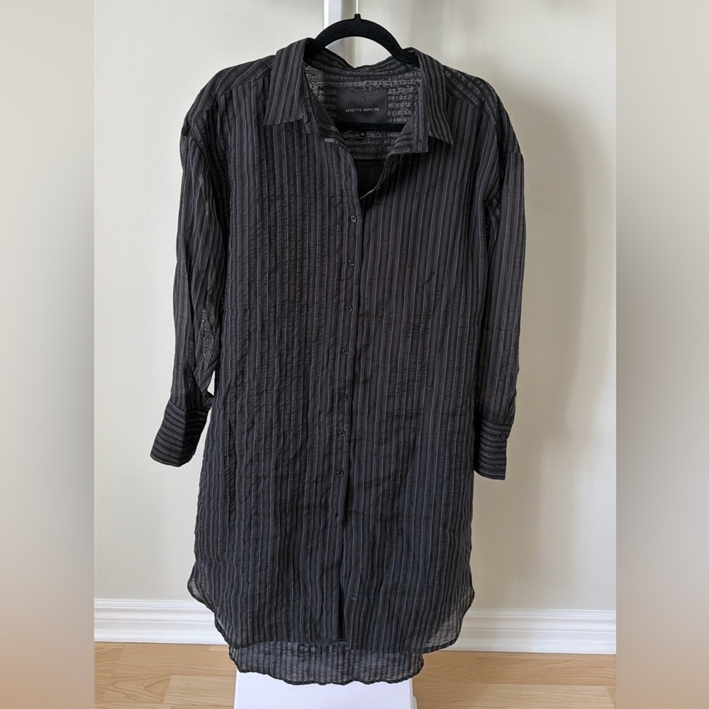 Brigitte Herskind black striped high low shirt dress, size EU 36/ US 6